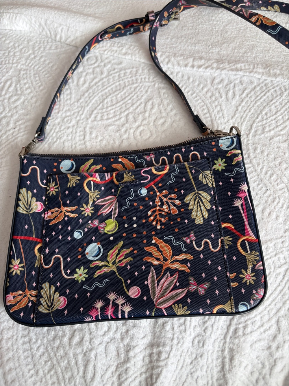 Floral Pattern Navy Crossbody Bag